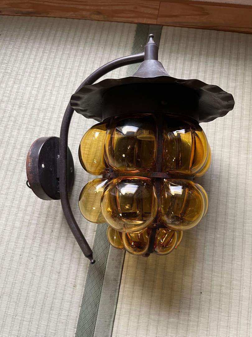 超希少　アンティーク　琥珀色　照明　壁付　ガラス＆鉄製 E26 LED対応