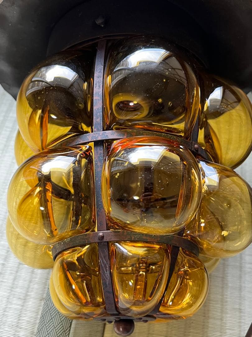 超希少　アンティーク　琥珀色　照明　壁付　ガラス＆鉄製 E26 LED対応