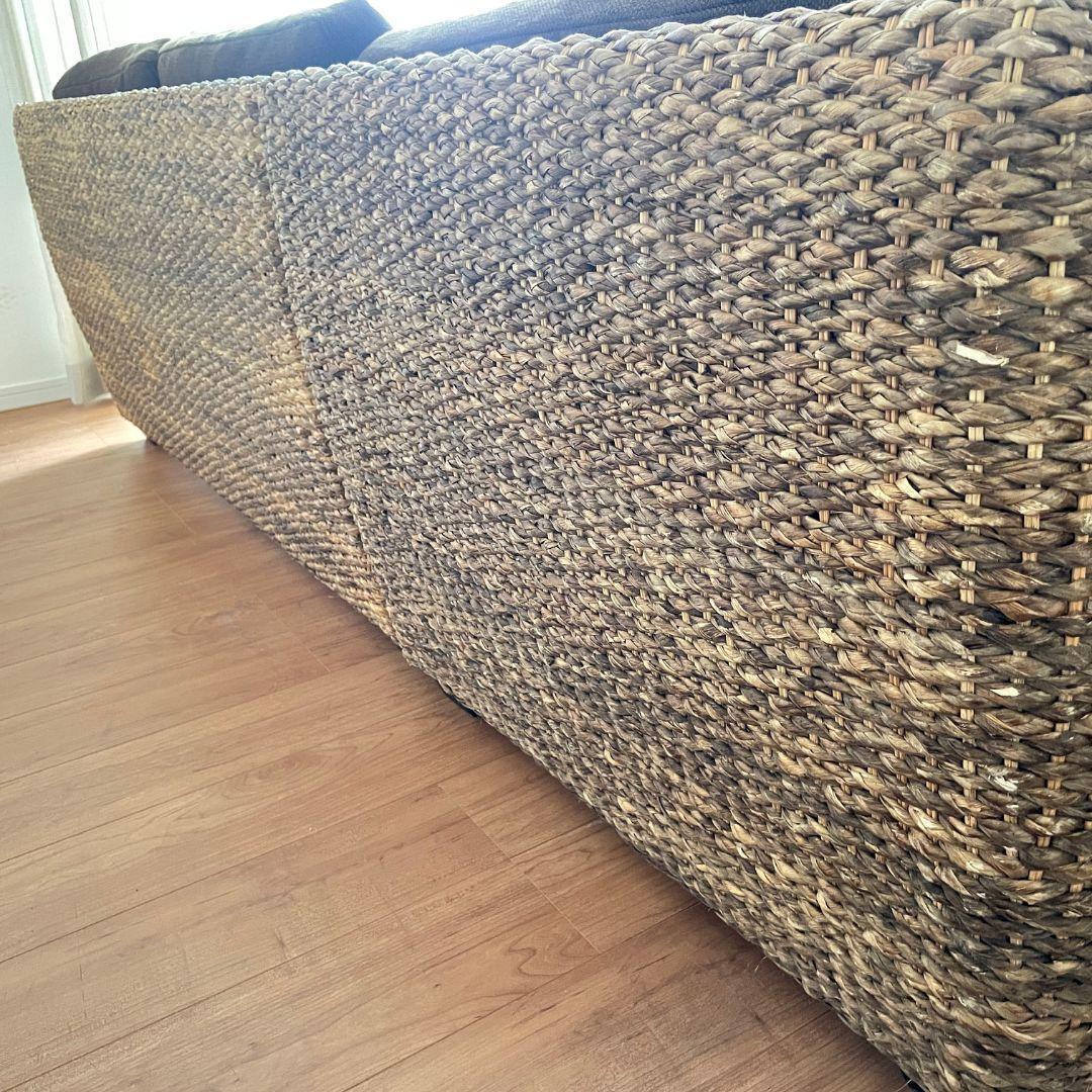 【引取限定】バリ風 アジアンリゾートコーナーソファ3人用ウォーターヒヤシンス