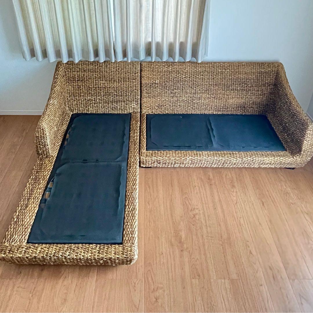 【引取限定】バリ風 アジアンリゾートコーナーソファ3人用ウォーターヒヤシンス