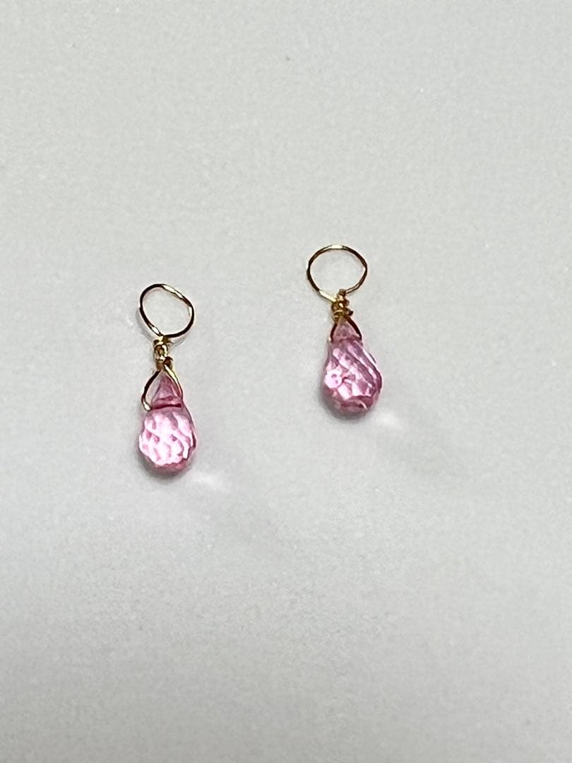 宝石質　ピンク　トパーズ　ドロップカット　14kgfチャーム　P-307