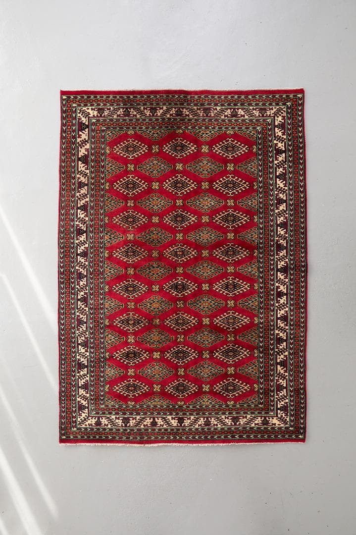 ヴィンテージラグ ペルシャ絨毯 トライバルラグ（237×166cm）赤 緑 茶