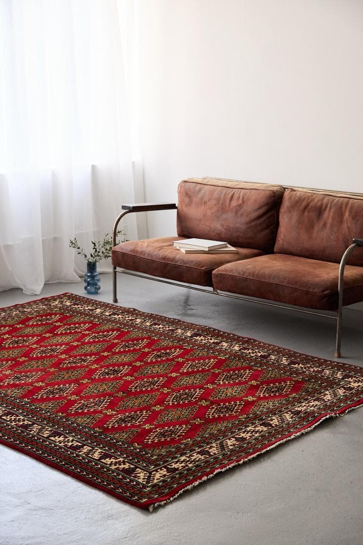 ヴィンテージラグ ペルシャ絨毯 トライバルラグ（237×166cm）赤 緑 茶