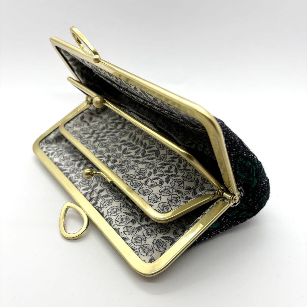 ハンドメイド ミナペルホネン 親子がま口長財布 rosy ネイビー