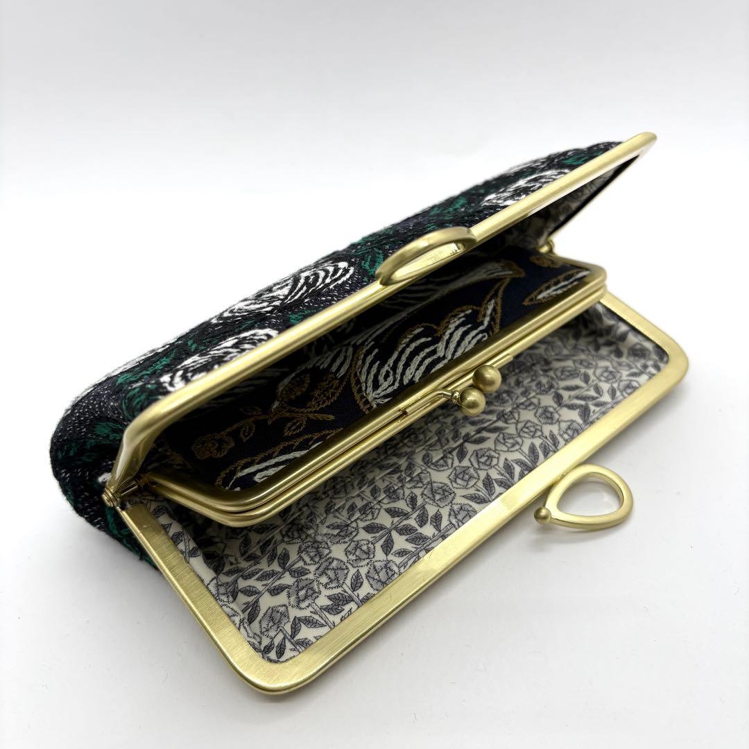 ハンドメイド ミナペルホネン 親子がま口長財布 rosy ネイビー