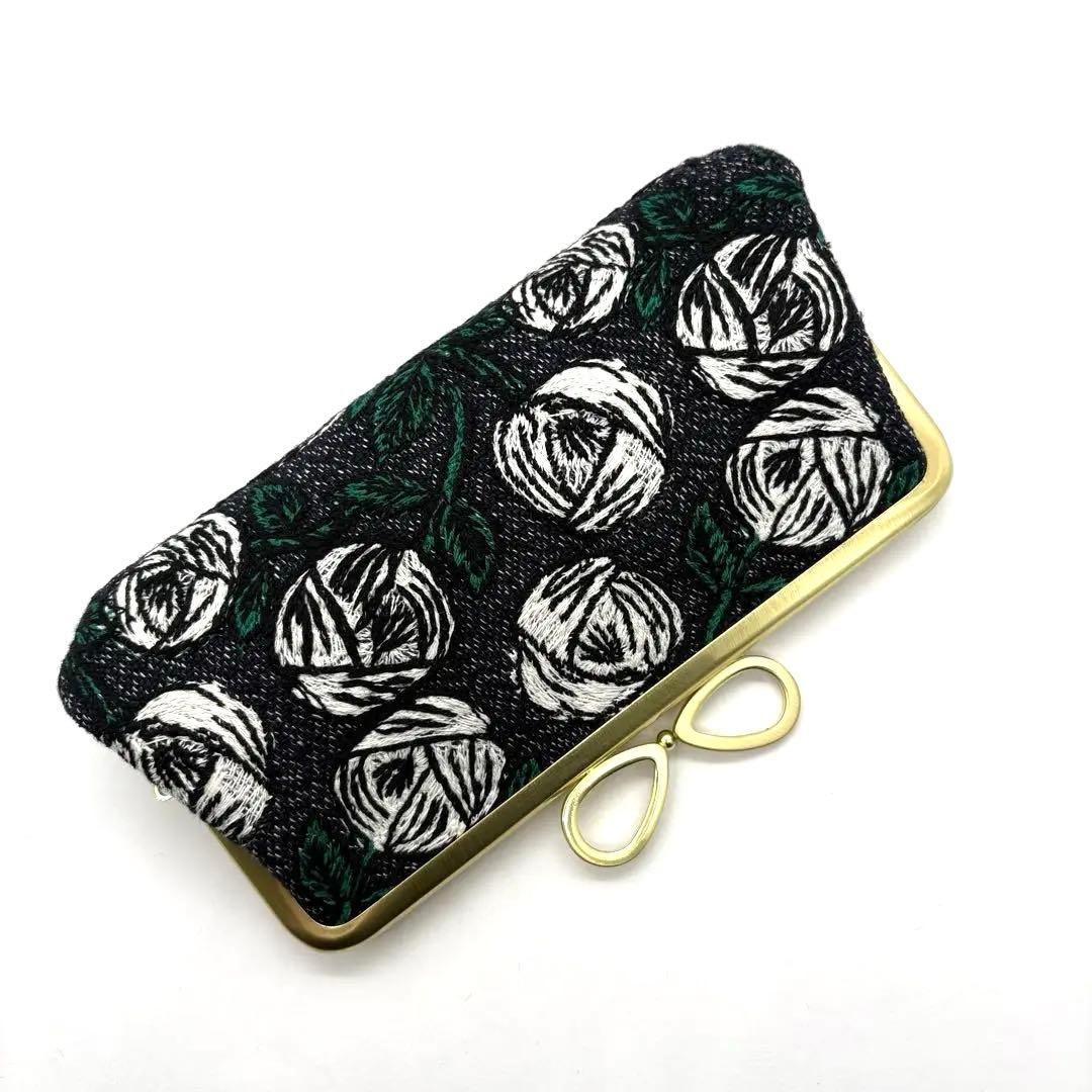 ハンドメイド ミナペルホネン 親子がま口長財布 rosy ネイビー