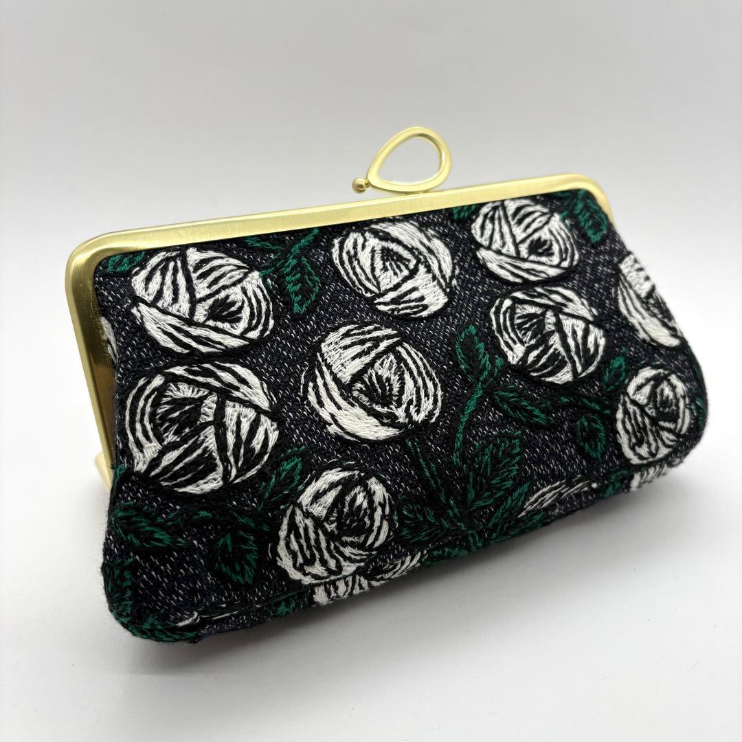 ハンドメイド ミナペルホネン 親子がま口長財布 rosy ネイビー