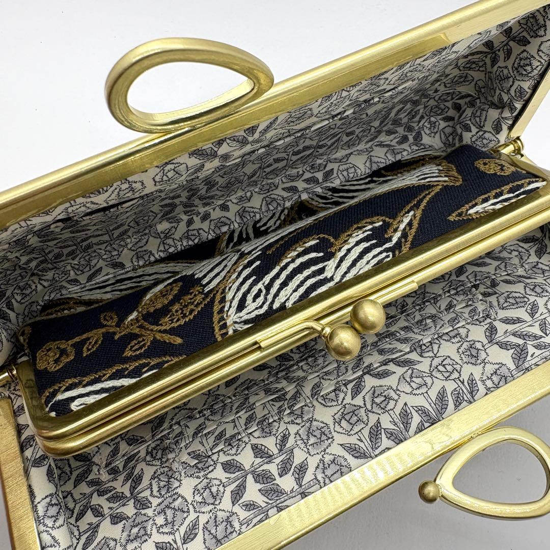 ハンドメイド ミナペルホネン 親子がま口長財布 rosy ネイビー