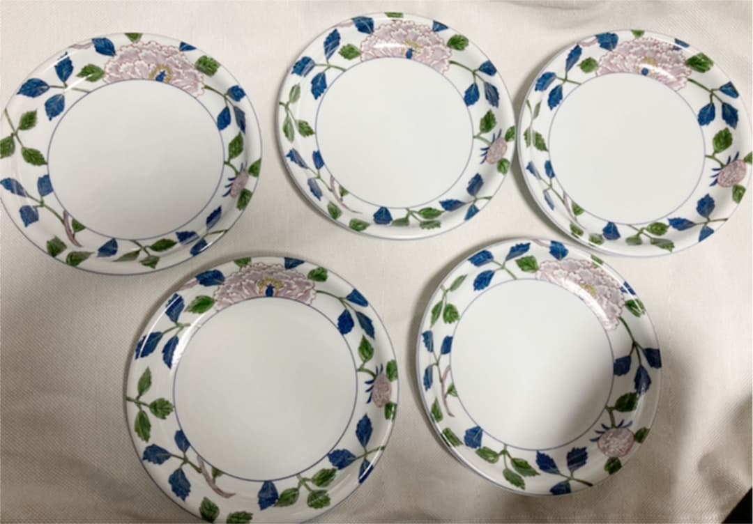 源右衞門　染付牡丹深皿5枚セット