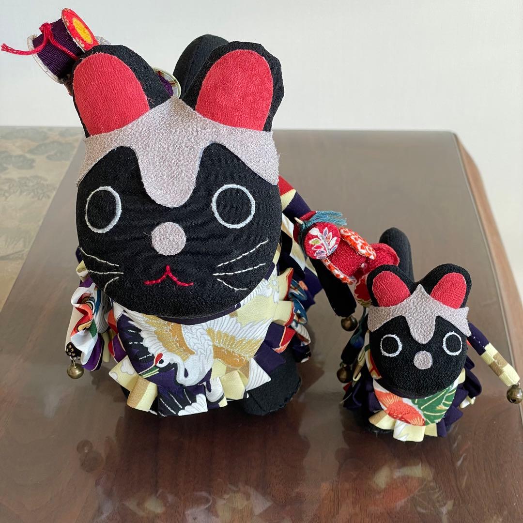 狛犬　着物リメイク　大小2個セット