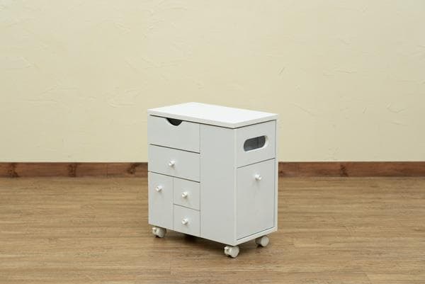 《新品・送料無料》収納いっぱいコスメワゴン　DBR/WH