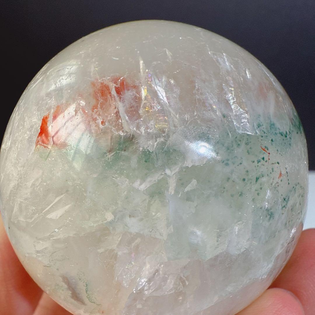 天然石水晶共生瑪瑙の笑い口　置物　スフィアNO.080703