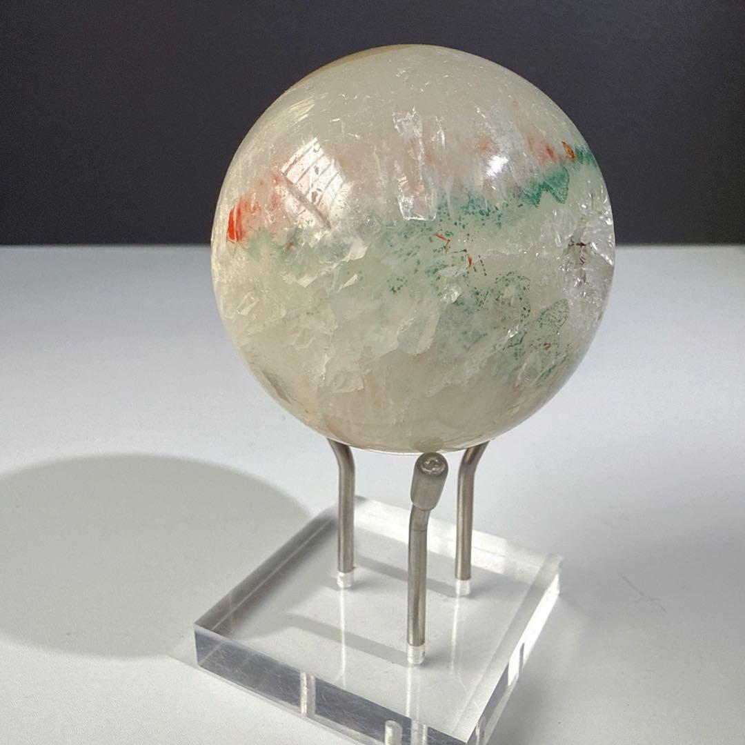 天然石水晶共生瑪瑙の笑い口　置物　スフィアNO.080703