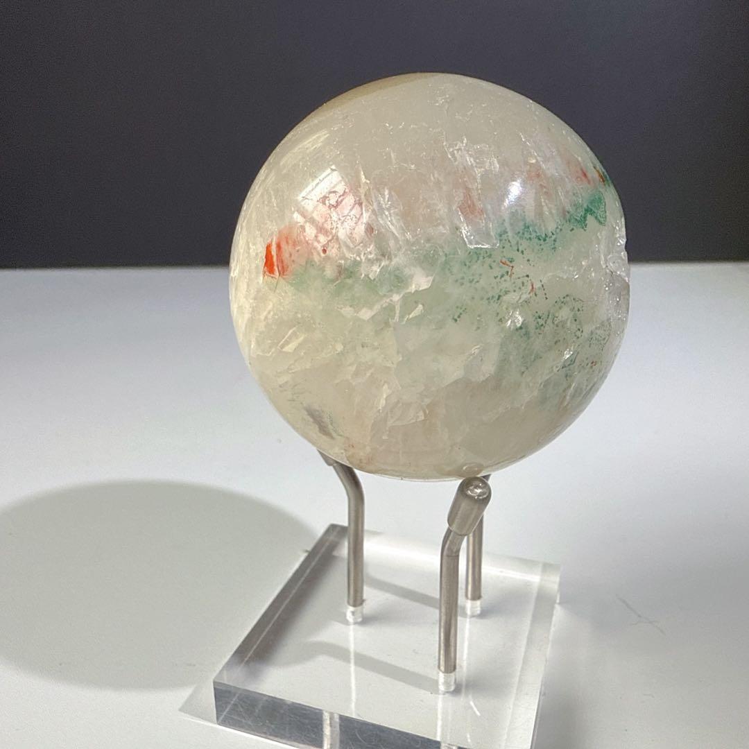 天然石水晶共生瑪瑙の笑い口　置物　スフィアNO.080703