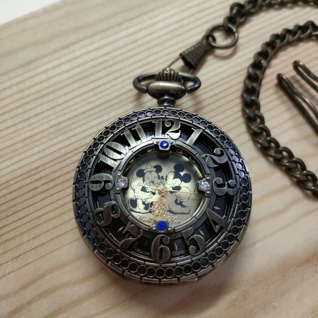 ディズニー ミッキー ミニー プレミアム ラインストーン 懐中時計 新品