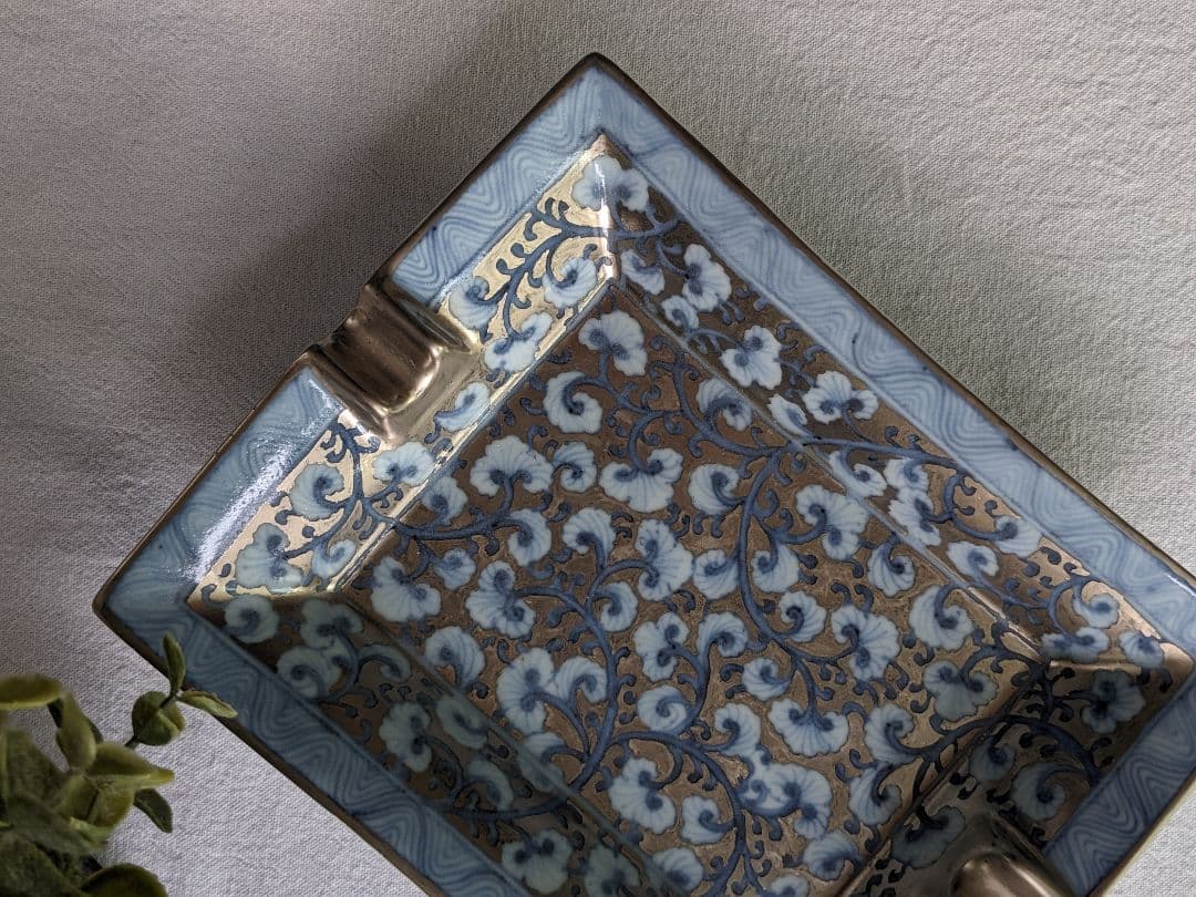 定価9万円✨作家　器　小物入　銀彩唐草文　エスプレッソ　碗皿　シノワズリ　骨董品