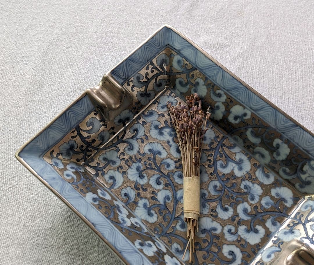 定価9万円✨作家　器　小物入　銀彩唐草文　エスプレッソ　碗皿　シノワズリ　骨董品