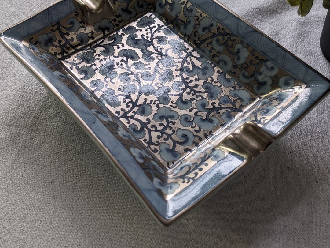 定価9万円✨作家　器　小物入　銀彩唐草文　エスプレッソ　碗皿　シノワズリ　骨董品