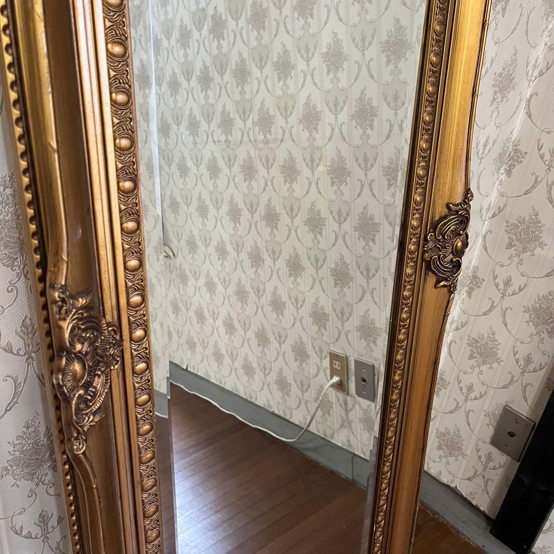 【アンティーク】ロココ調 レリーフ彫刻 大型鏡 置き鏡 全身鏡 姿見 ミラー