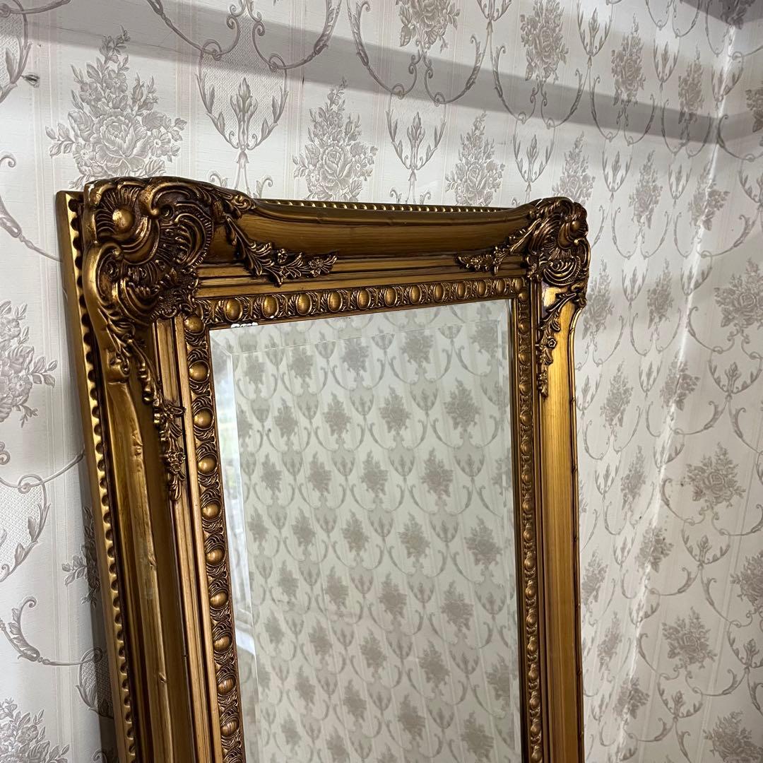 【アンティーク】ロココ調 レリーフ彫刻 大型鏡 置き鏡 全身鏡 姿見 ミラー