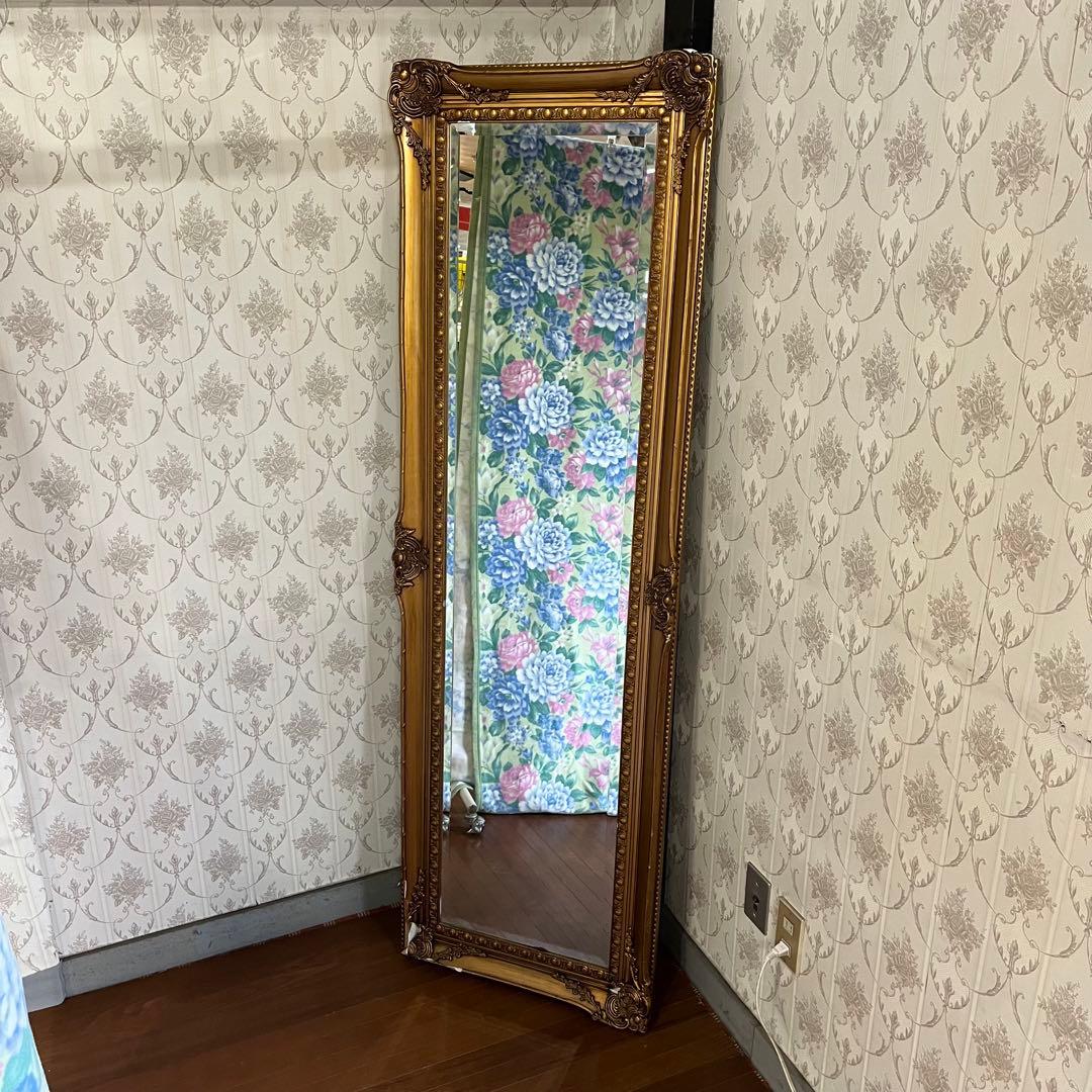 【アンティーク】ロココ調 レリーフ彫刻 大型鏡 置き鏡 全身鏡 姿見 ミラー