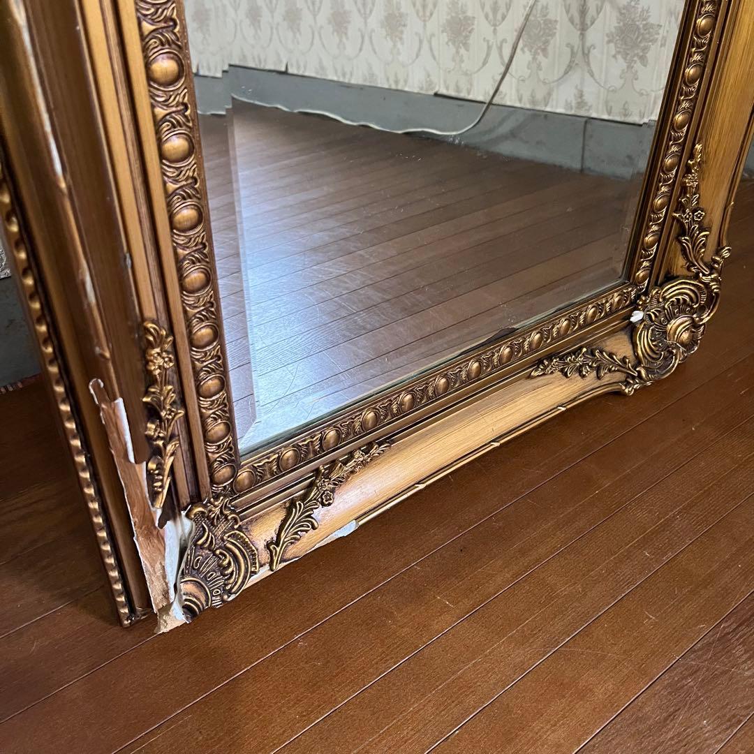 【アンティーク】ロココ調 レリーフ彫刻 大型鏡 置き鏡 全身鏡 姿見 ミラー