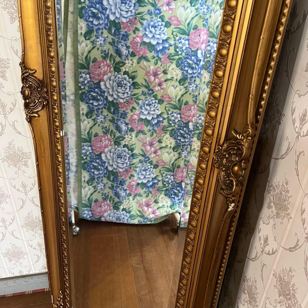 【アンティーク】ロココ調 レリーフ彫刻 大型鏡 置き鏡 全身鏡 姿見 ミラー