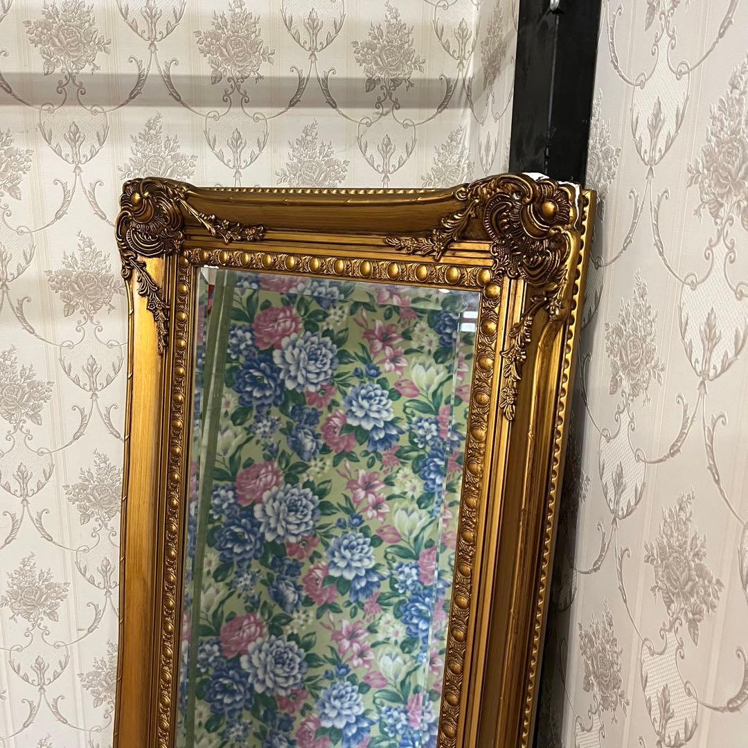 【アンティーク】ロココ調 レリーフ彫刻 大型鏡 置き鏡 全身鏡 姿見 ミラー