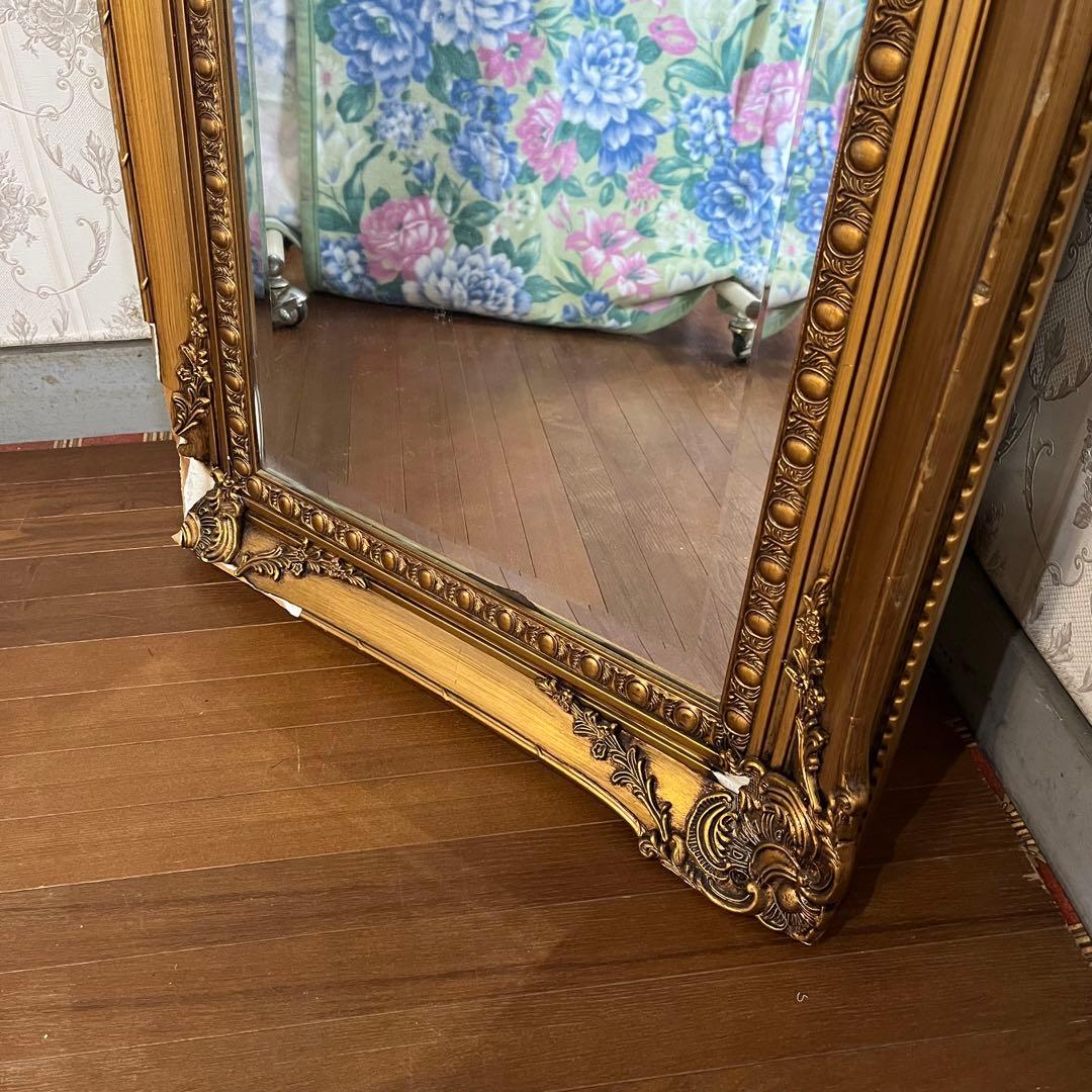 【アンティーク】ロココ調 レリーフ彫刻 大型鏡 置き鏡 全身鏡 姿見 ミラー