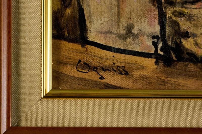 荻須高徳　油彩　肉筆『洗濯物』サイン　長谷川徳七鑑定　F6号　額装　b590