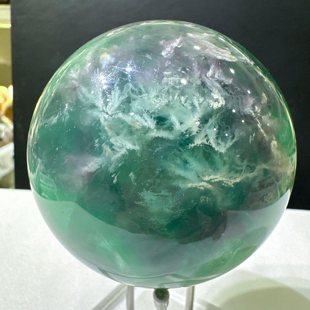 天然石 フェザーフローライト丸玉 置物 F.43