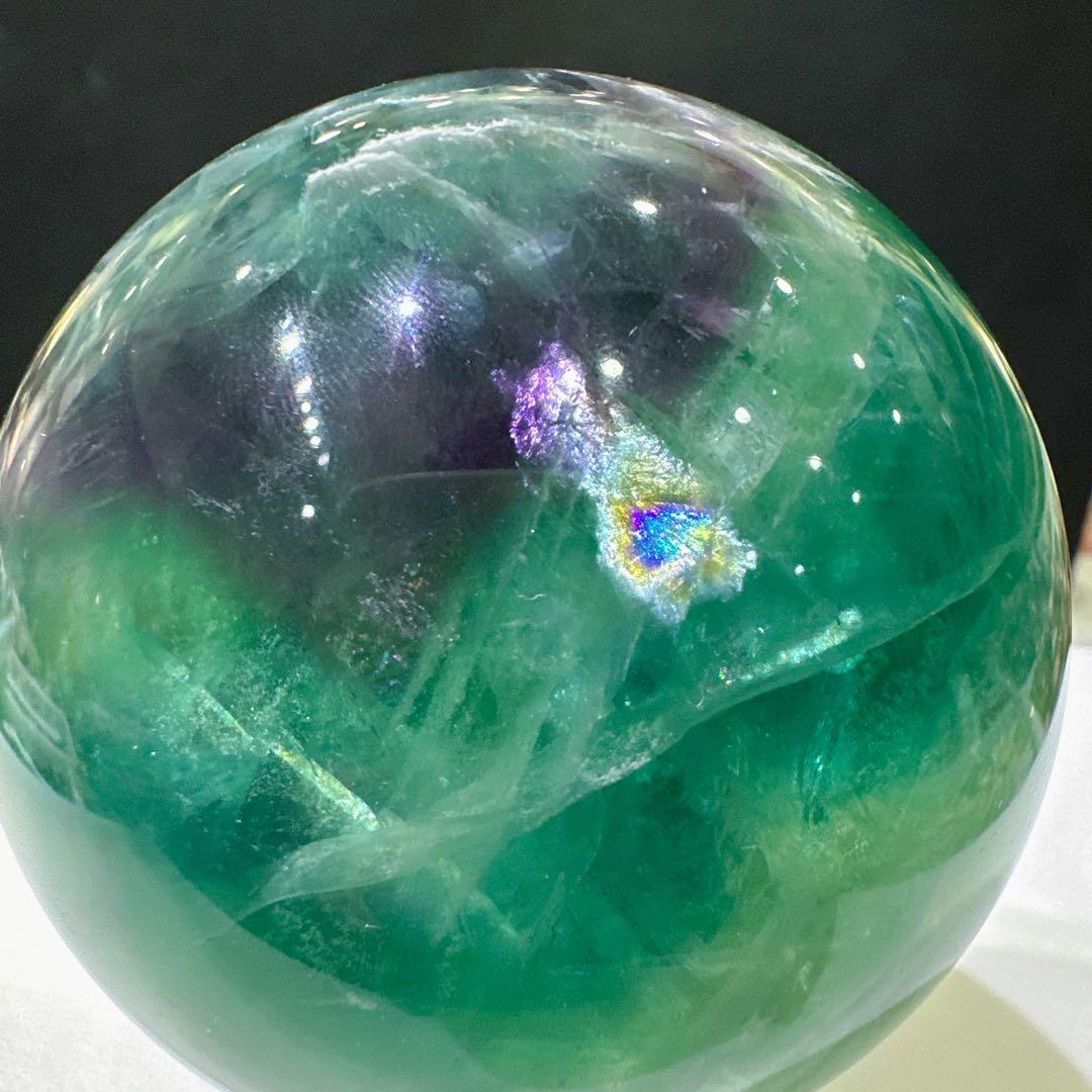 天然石 フェザーフローライト丸玉 置物 F.43