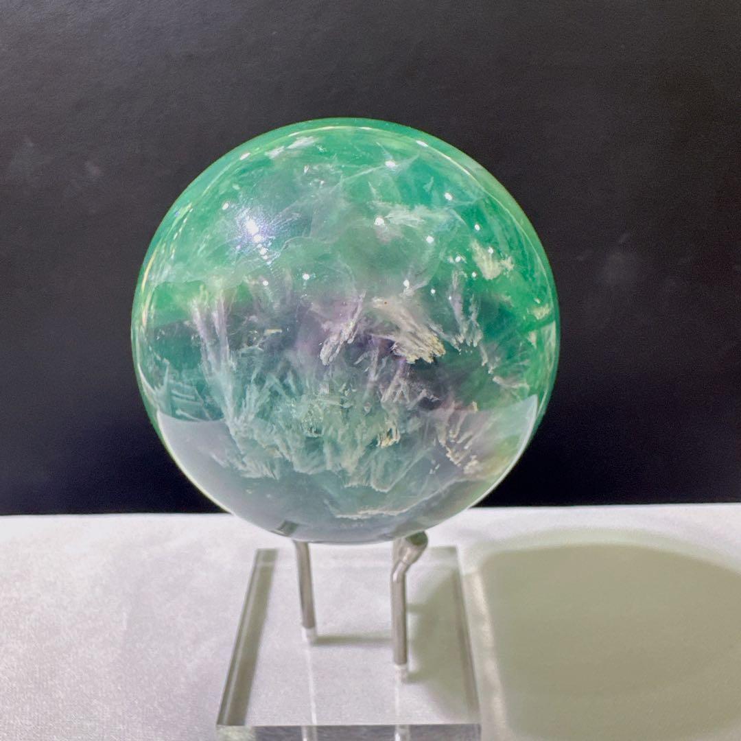 天然石 フェザーフローライト丸玉 置物 F.43