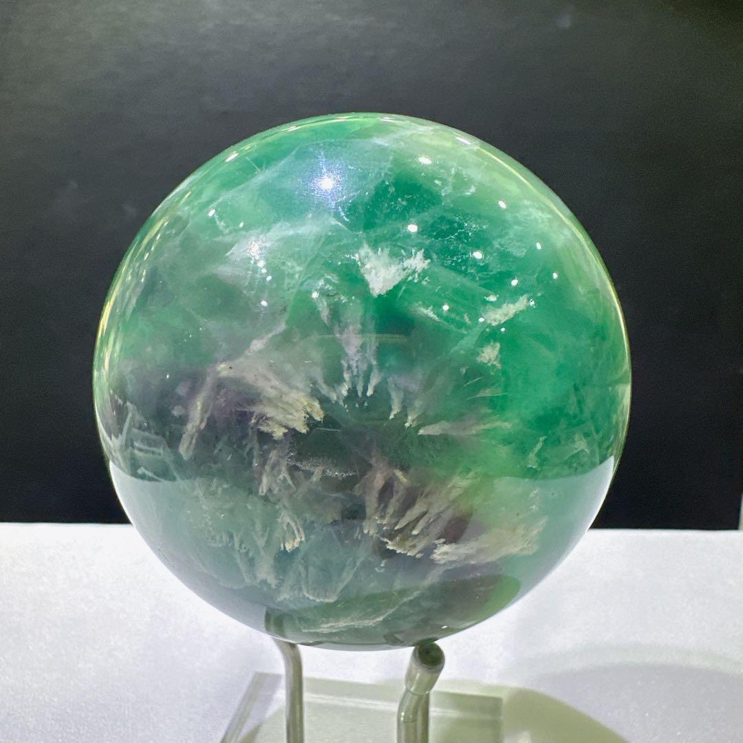 天然石 フェザーフローライト丸玉 置物 F.43