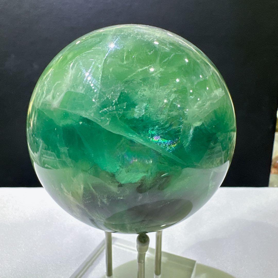 天然石 フェザーフローライト丸玉 置物 F.43