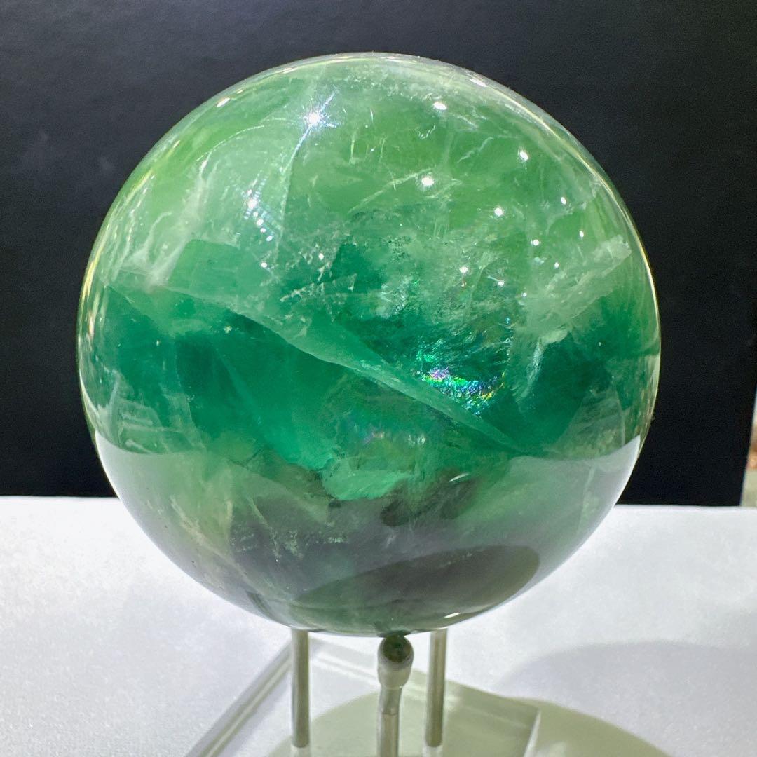 天然石 フェザーフローライト丸玉 置物 F.43