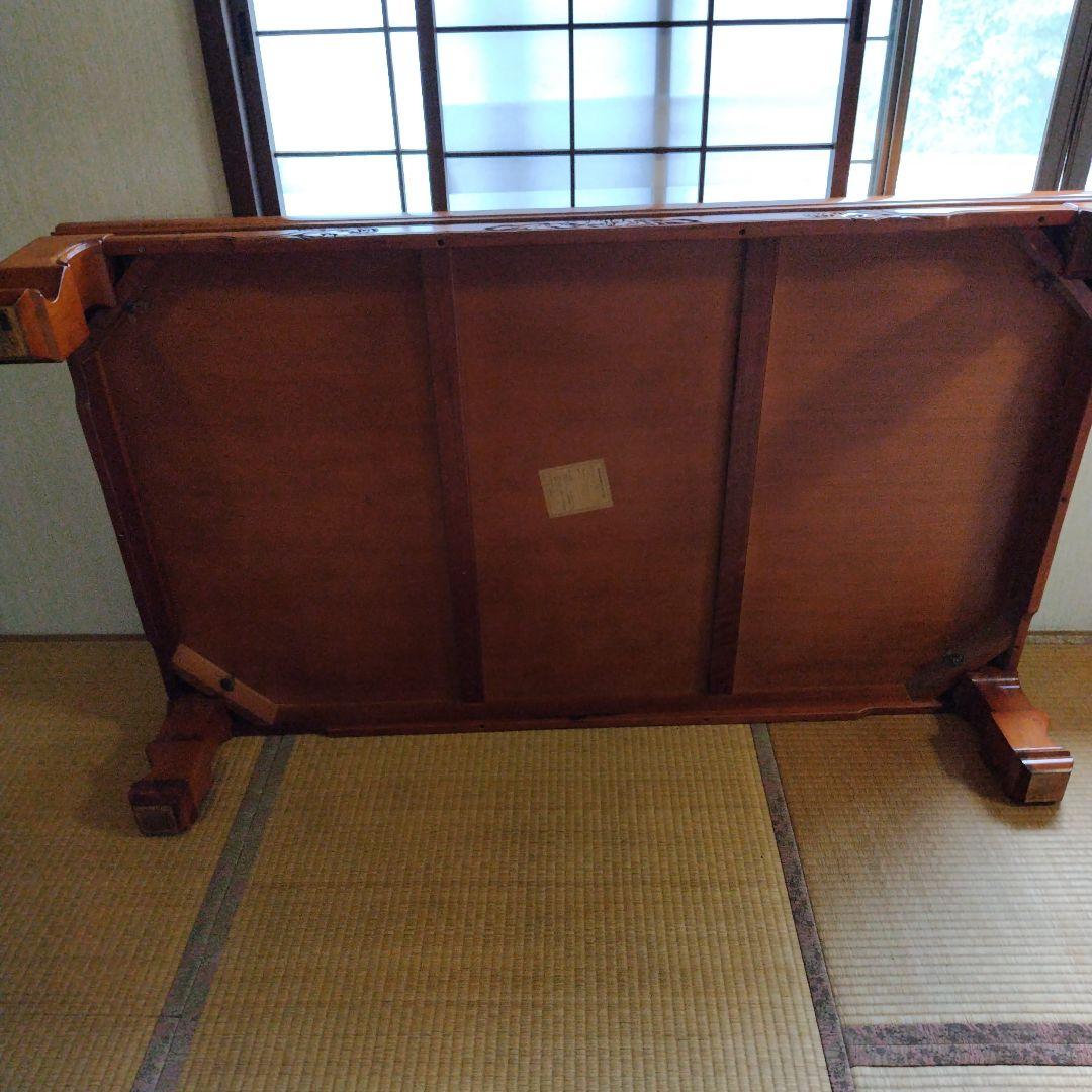 天然木化粧合板テーブル　座卓木彫り　居酒屋割烹料理屋旅館掘り出し物
