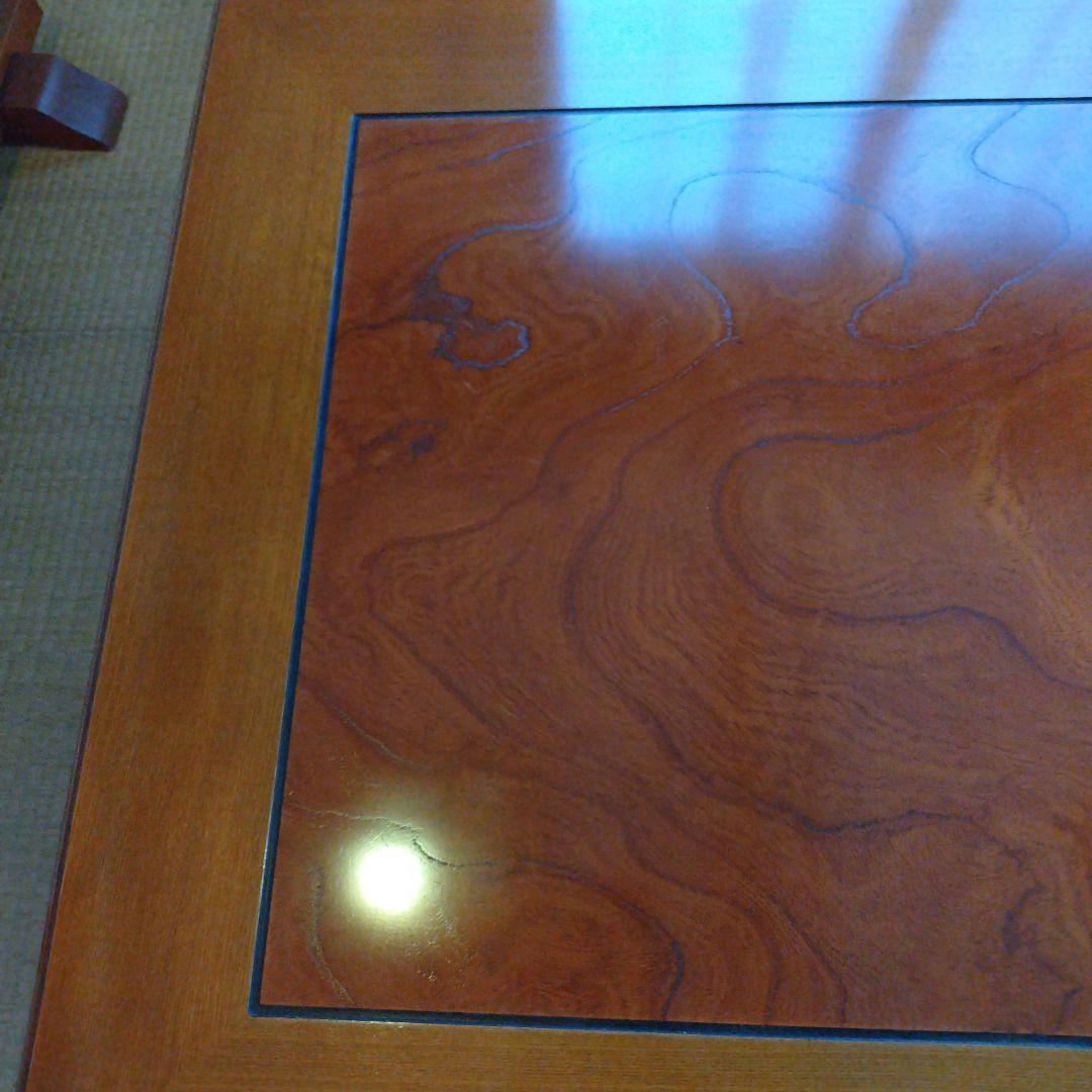 天然木化粧合板テーブル　座卓木彫り　居酒屋割烹料理屋旅館掘り出し物