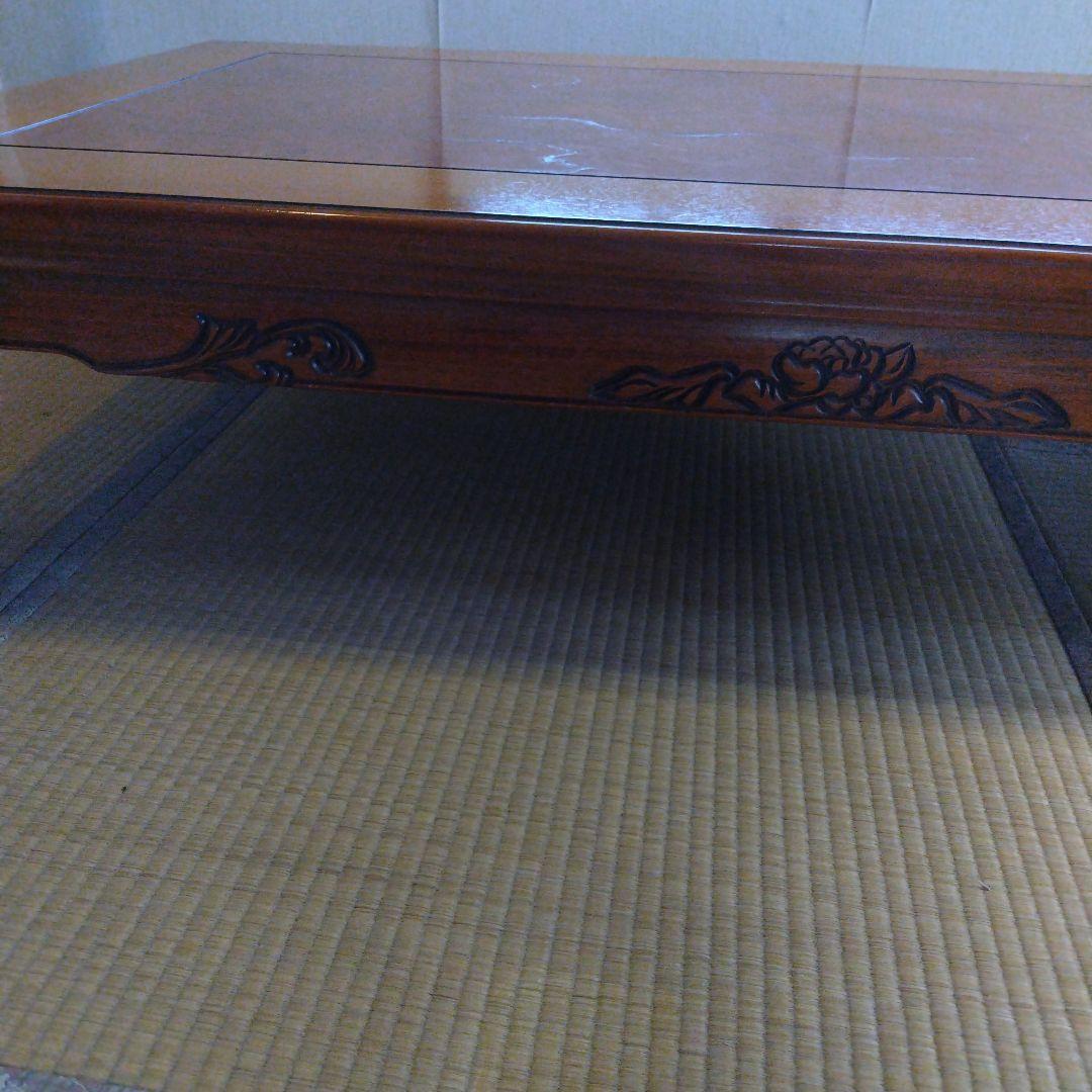 天然木化粧合板テーブル　座卓木彫り　居酒屋割烹料理屋旅館掘り出し物