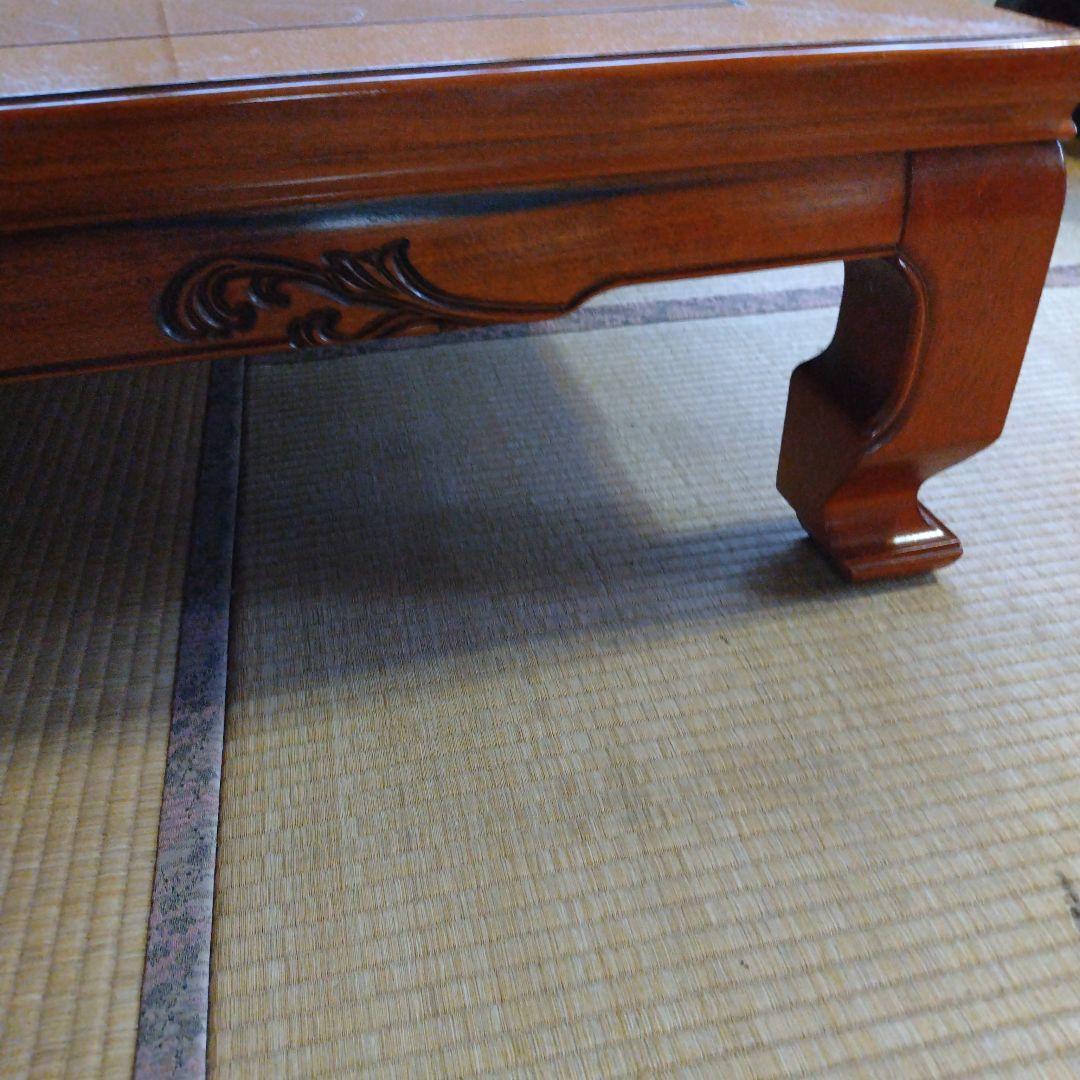 天然木化粧合板テーブル　座卓木彫り　居酒屋割烹料理屋旅館掘り出し物