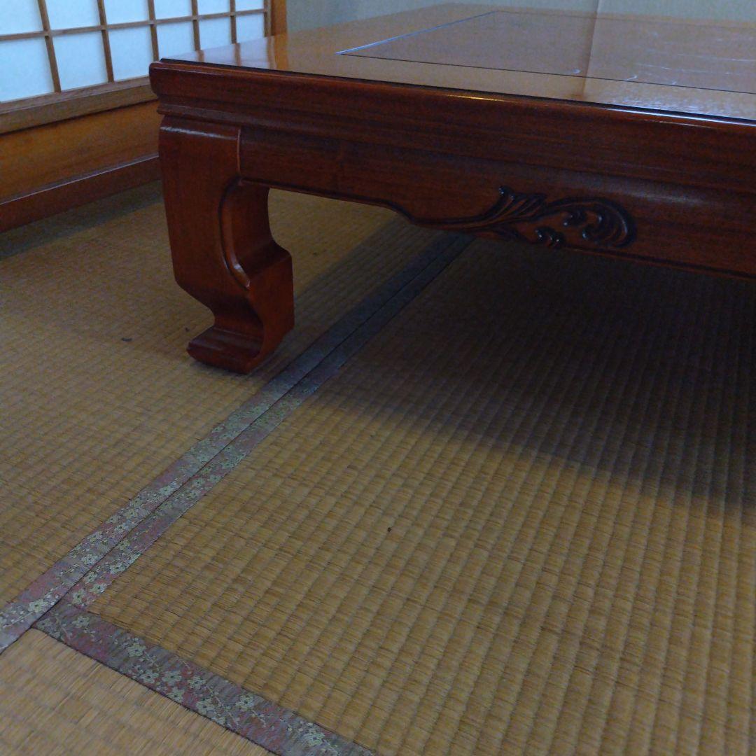 天然木化粧合板テーブル　座卓木彫り　居酒屋割烹料理屋旅館掘り出し物