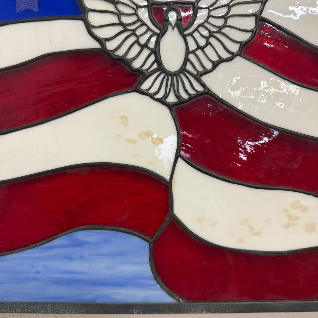 特大【61.5×39cm】ステンドグラスパネル アメリカンフラッグ 鳩 壁掛け