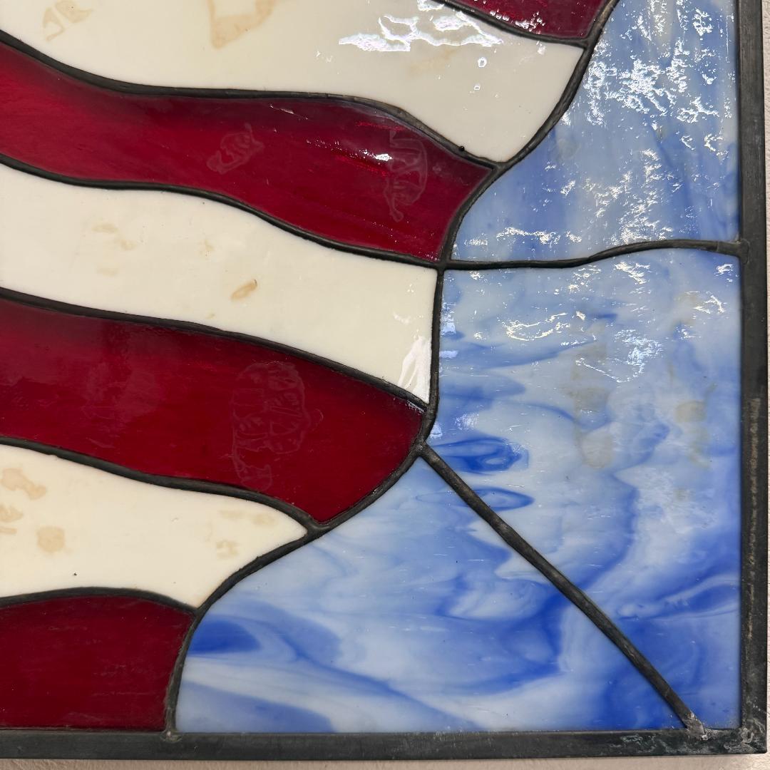 特大【61.5×39cm】ステンドグラスパネル アメリカンフラッグ 鳩 壁掛け