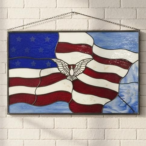 特大【61.5×39cm】ステンドグラスパネル アメリカンフラッグ 鳩 壁掛け