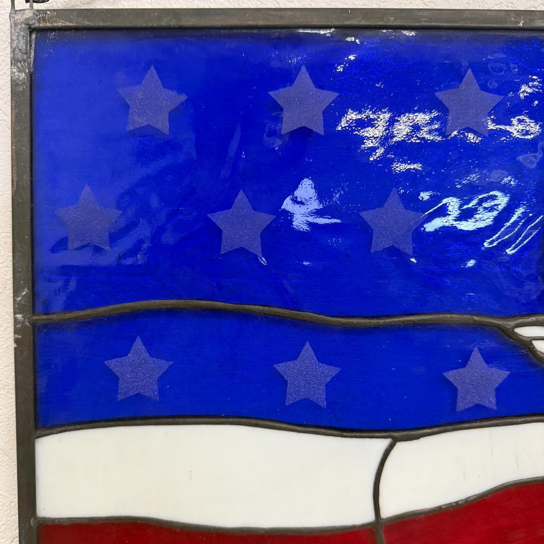 特大【61.5×39cm】ステンドグラスパネル アメリカンフラッグ 鳩 壁掛け