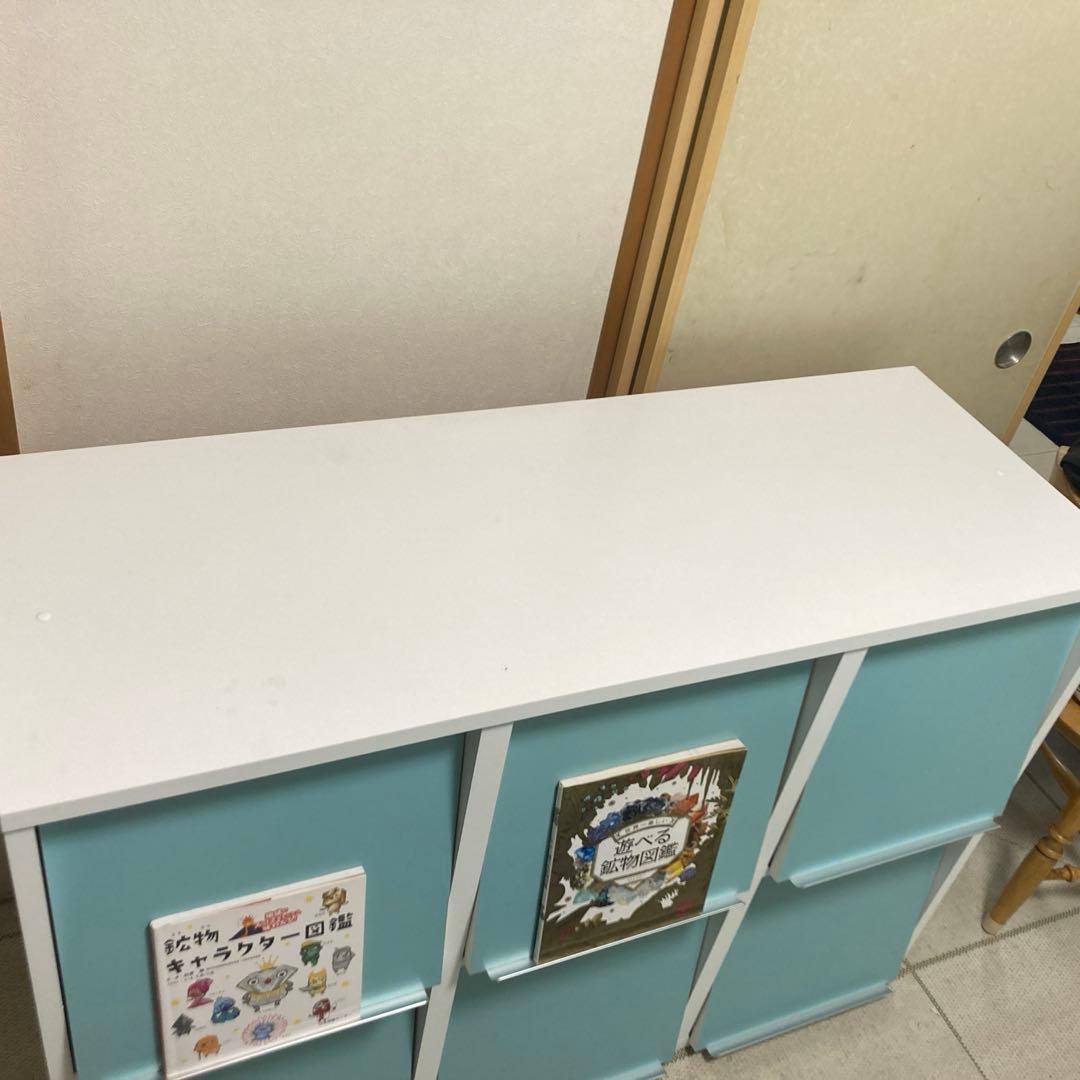 水色 オープンシェルフ 収納6つ 飾り棚 絵本　赤ちゃん お片付け 絵本ラック