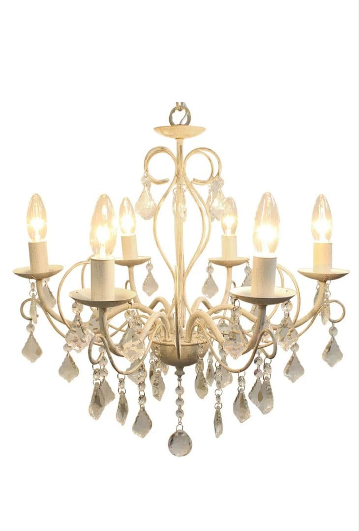 ホワイトシャンデリア 6灯 クリスタルビーズ