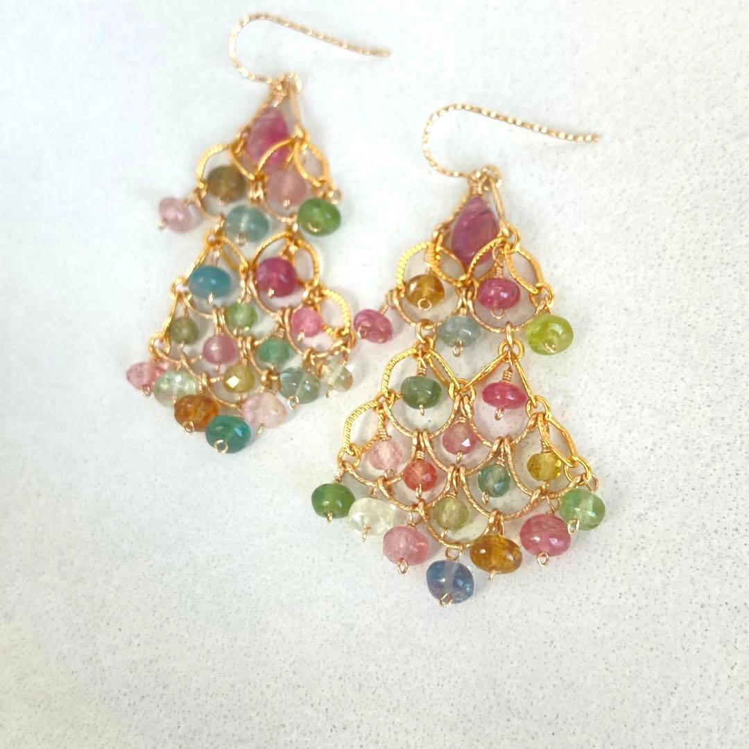 マルチカラートルマリンのシャンデリアピアス