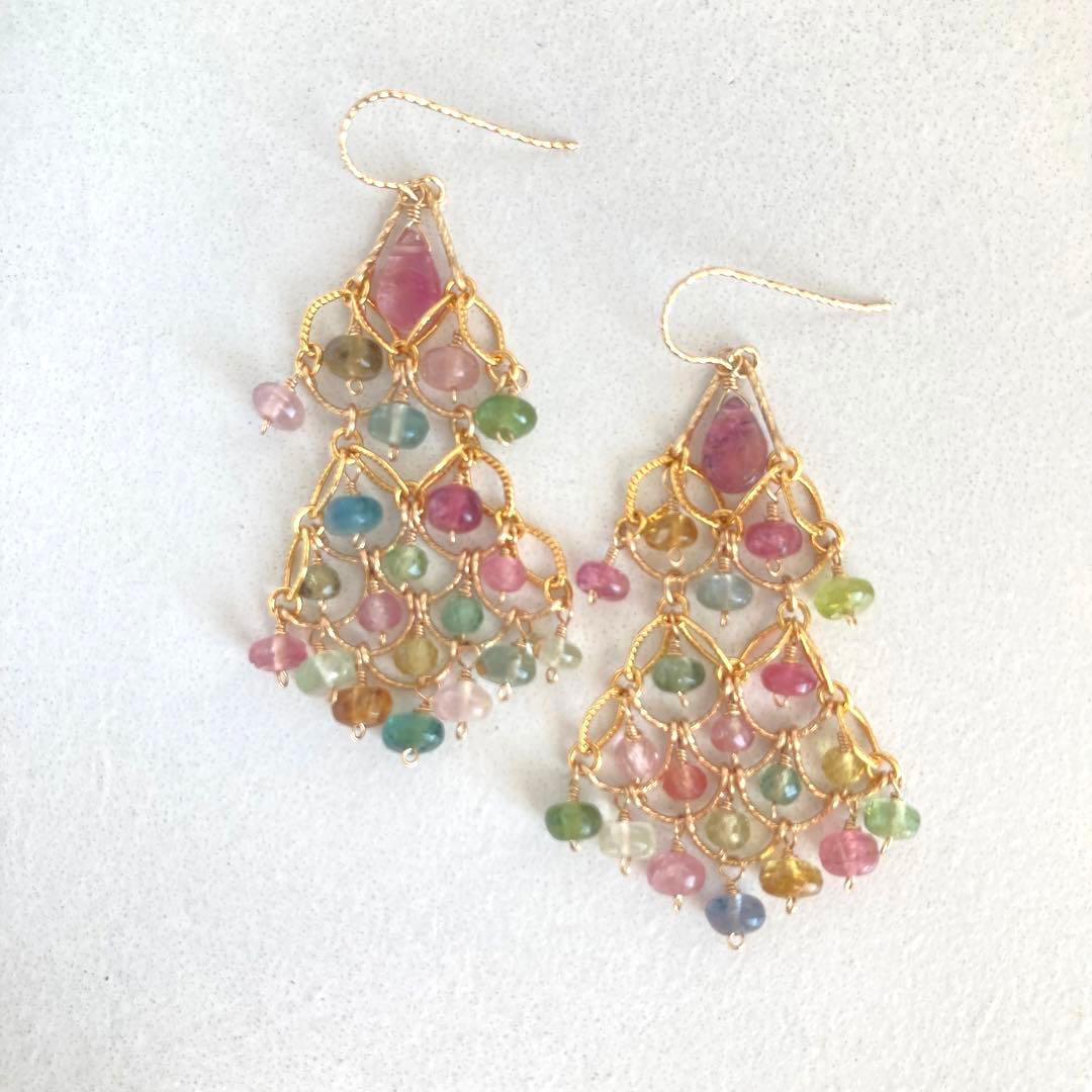 マルチカラートルマリンのシャンデリアピアス