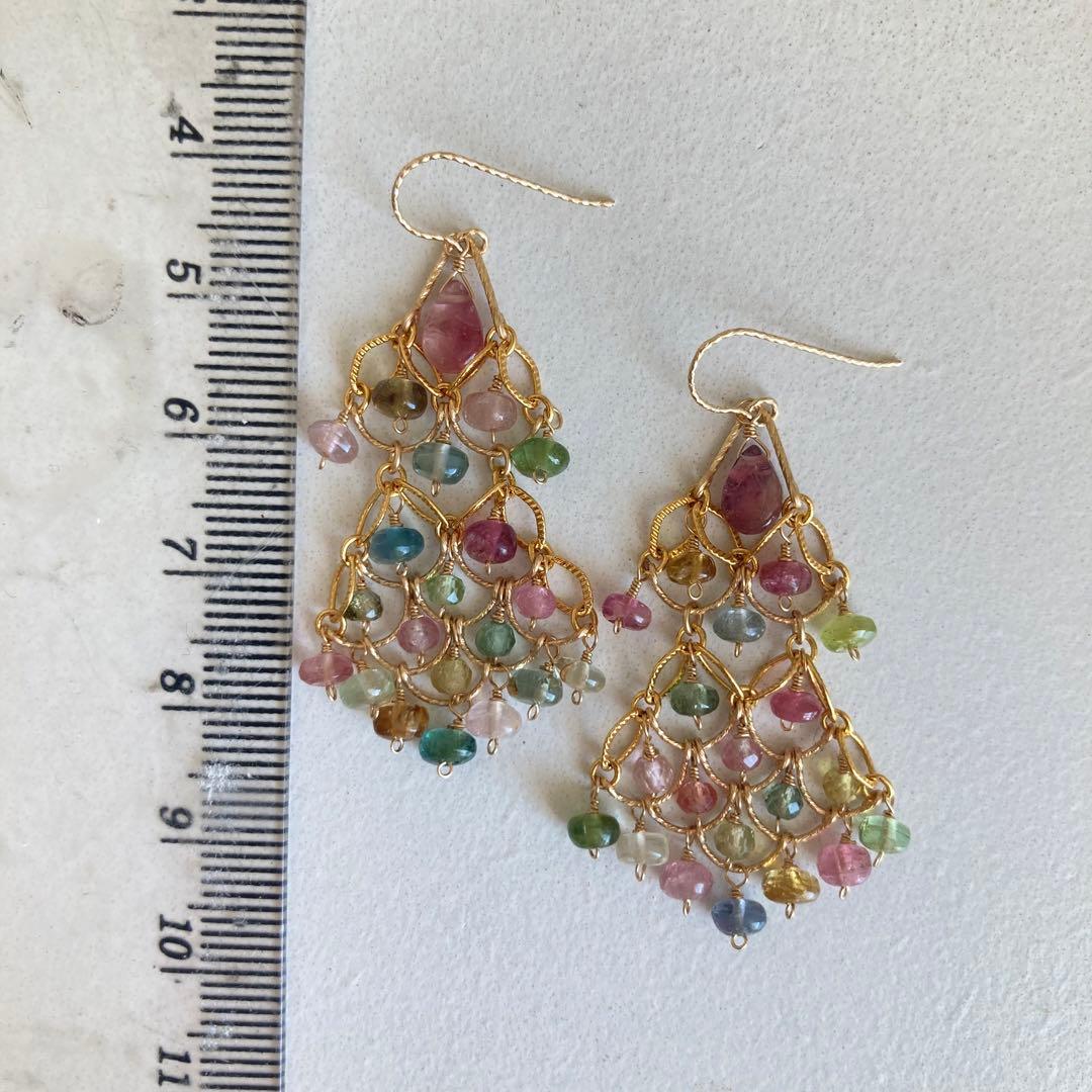 マルチカラートルマリンのシャンデリアピアス